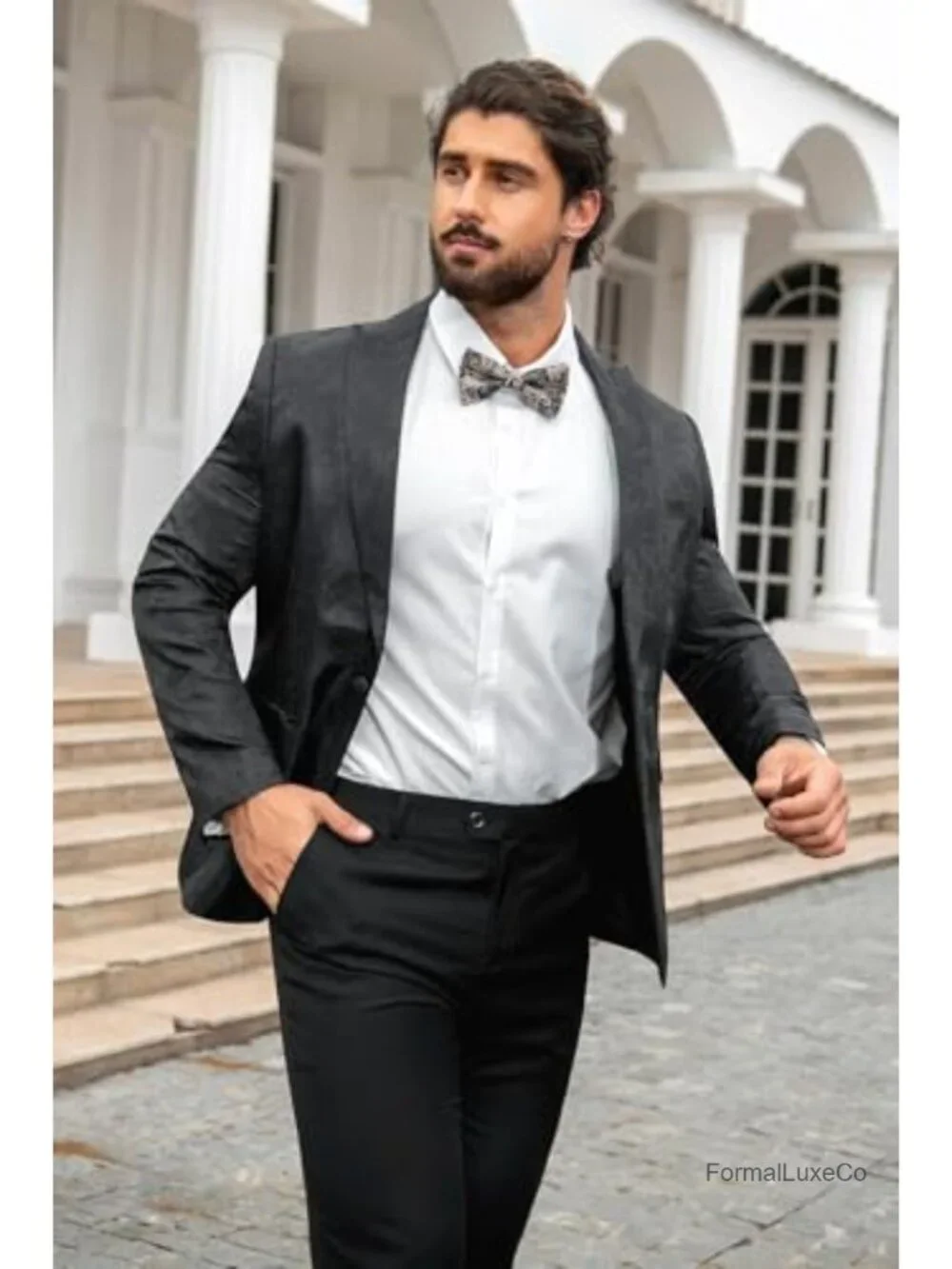 Men's 2 Piece Paisley Dress Suit Set One Button Wedding Blazer Pants